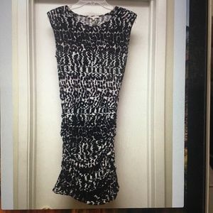 MAJE Black White Purple Print Ruched Cotton Dress